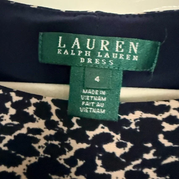 Lauren Ralph Lauren classic sheath dress in a navy & neutral abstract print S 4 - Picture 11 of 13